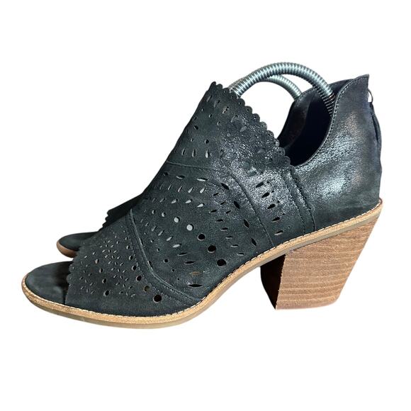 Sofft Millard Sz 8.5 Suede Peep Toe Sandals Cutout Block Heel Comfort Black - Picture 6 of 10